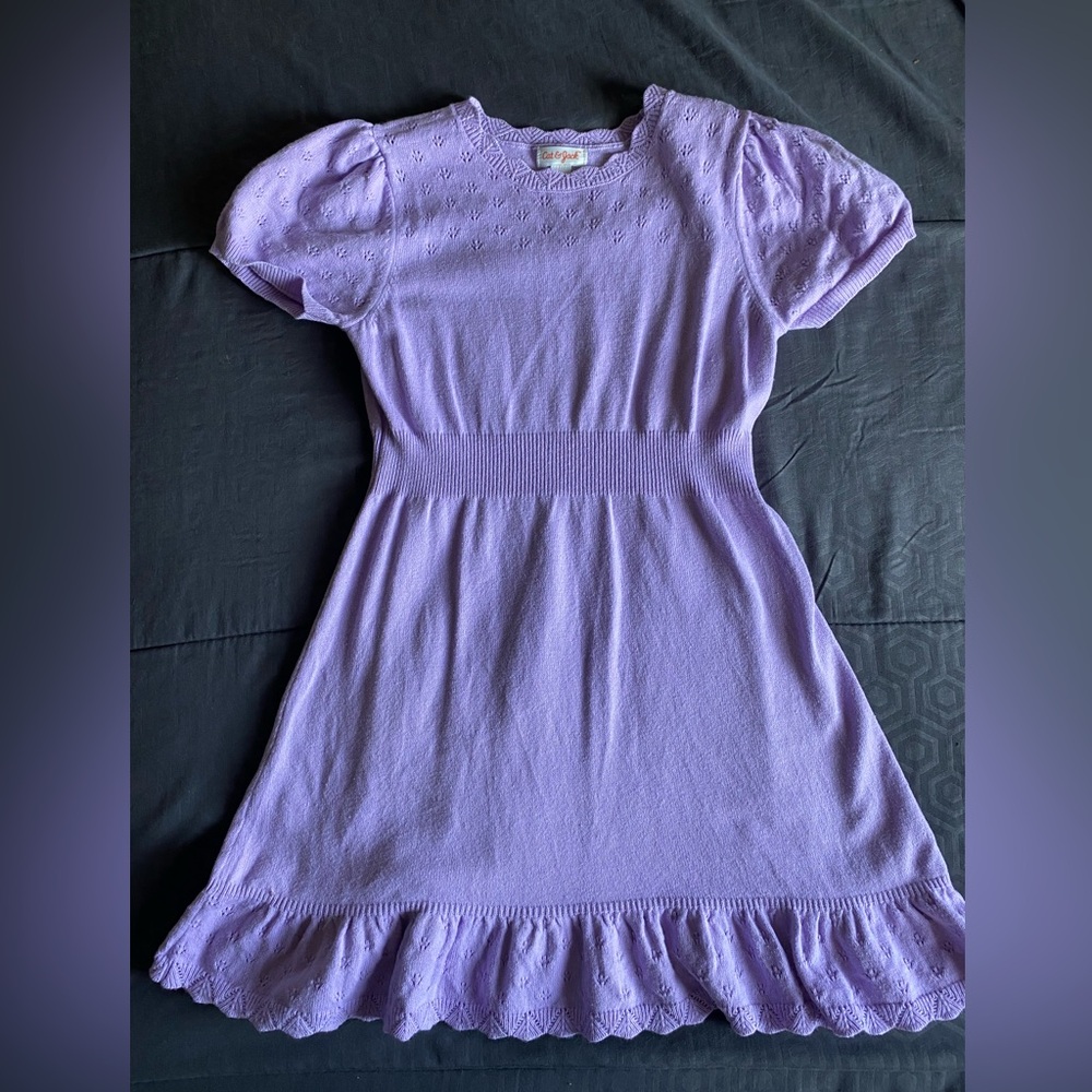 Lavender Knit Puff-Sleeve Kids Dress